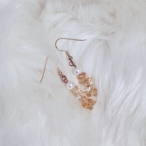 🆕Handmade Natural Gems Dangle Earrings CITRINE Crystal Quartz & Pearls Earrings - Picture 5 of 13